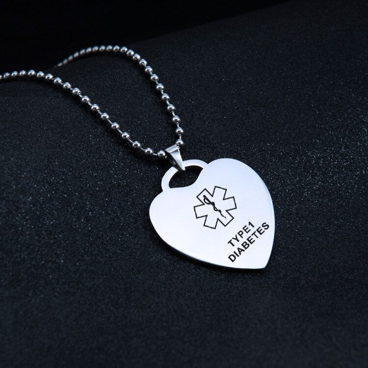Women Men Necklace Heart Dog Tag Pendant for Medical Alert ID Necklaces ICE SOS Jewelry EPILEPSY DIABETIC