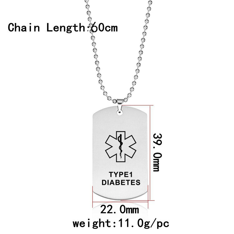 Women Men Necklace Heart Dog Tag Pendant for Medical Alert ID Necklaces ICE SOS Jewelry EPILEPSY DIABETIC