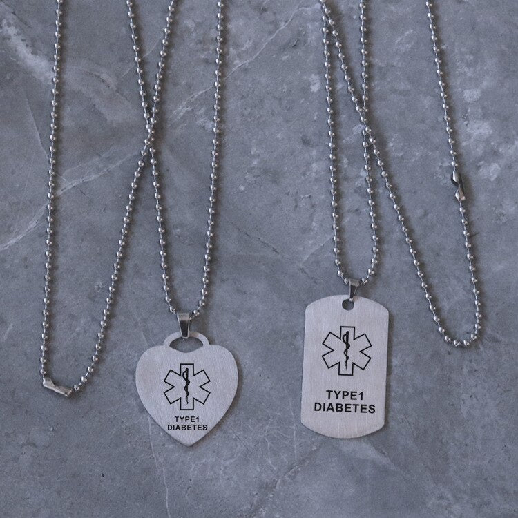 Women Men Necklace Heart Dog Tag Pendant for Medical Alert ID Necklaces ICE SOS Jewelry EPILEPSY DIABETIC