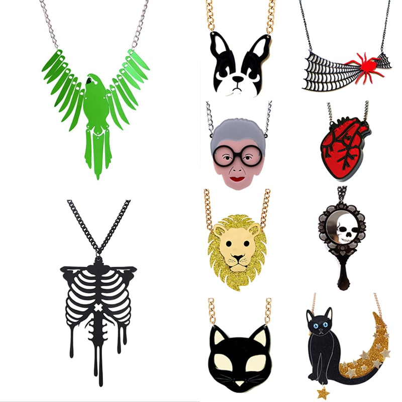 Women Men Necklace Huge Necklace Acrylic Party Punk Cartoon Gifts Eye-Catching Night Club Hip Hop Flower Animal Cool