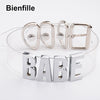 Women Men Unisex Custom Handmade Letter Choker Necklace Kawaii Punk Goth BDSM Collar Gold Metal Transparent Leather BABE Choker