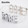 Women Men Unisex Custom Handmade Letter Choker Necklace Kawaii Punk Goth BDSM Collar Gold Metal Transparent Leather BABE Choker