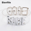 Women Men Unisex Custom Handmade Letter Choker Necklace Kawaii Punk Goth BDSM Collar Gold Metal Transparent Leather BABE Choker