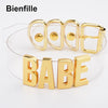 Women Men Unisex Custom Handmade Letter Choker Necklace Kawaii Punk Goth BDSM Collar Gold Metal Transparent Leather BABE Choker