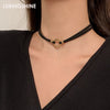 Women Minimalism Jewelry Black Flannel Hollow Alloy Ring Pendant Chokers Gothic Hip-hop Party Necklace Gift