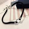 Women Minimalism Jewelry Black Flannel Hollow Alloy Ring Pendant Chokers Gothic Hip-hop Party Necklace Gift