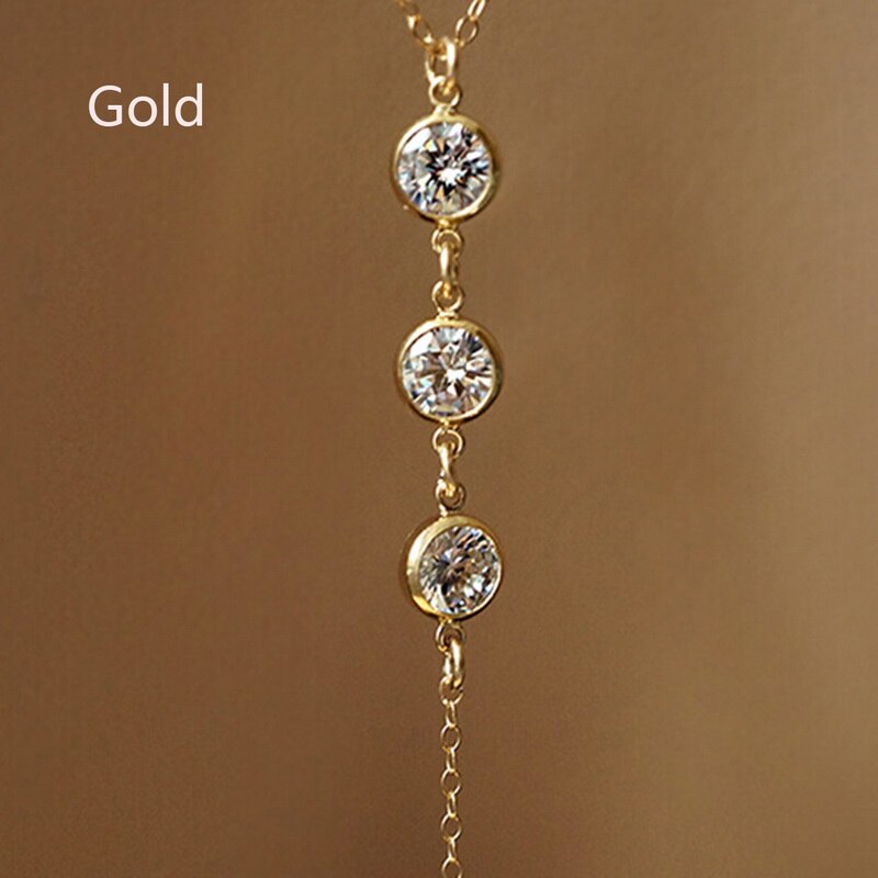 Women Multi layer Long Necklace Body Sexy Chain Bare Back Gold Silver Color Crystal Rhinestone Pendant Chain Necklace