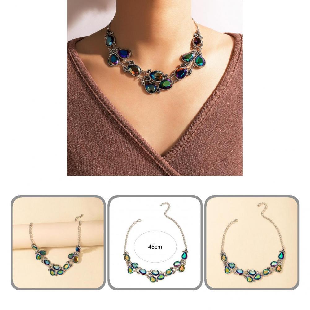 Women Necklace All Match Trendy Delicate Vintage Geometric Faux Crystal Necklace Art Decor