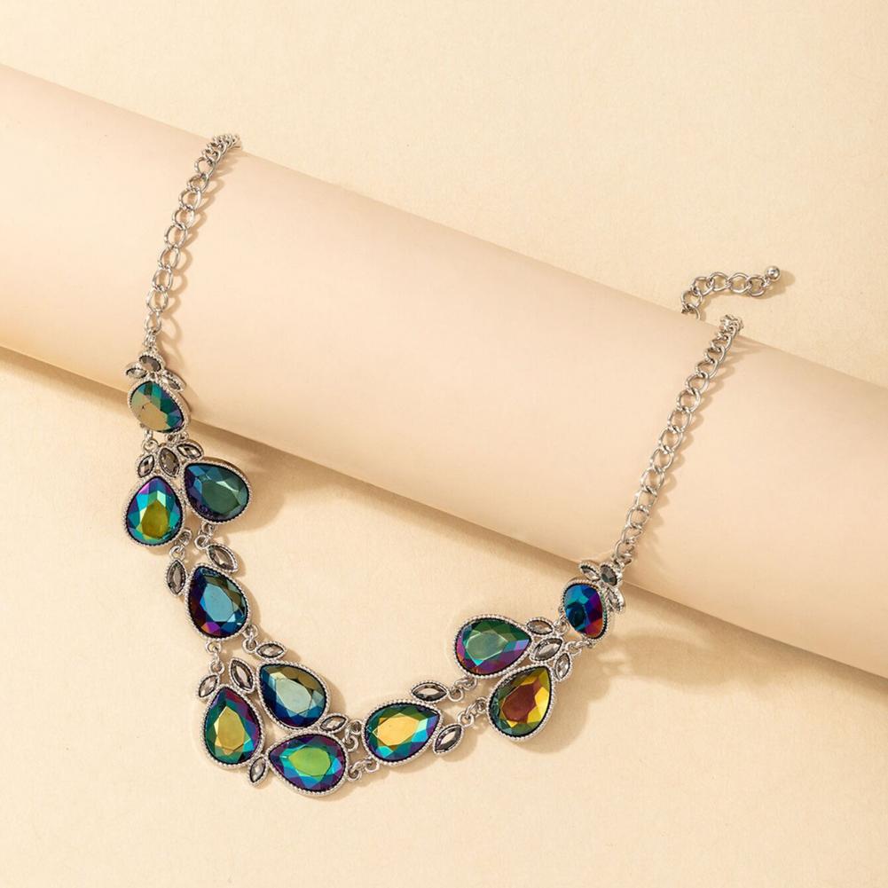 Women Necklace Dress Up Safe Single Layer Bright Color Faux Crystal Necklace Chain Choker Necklace Choker Necklace