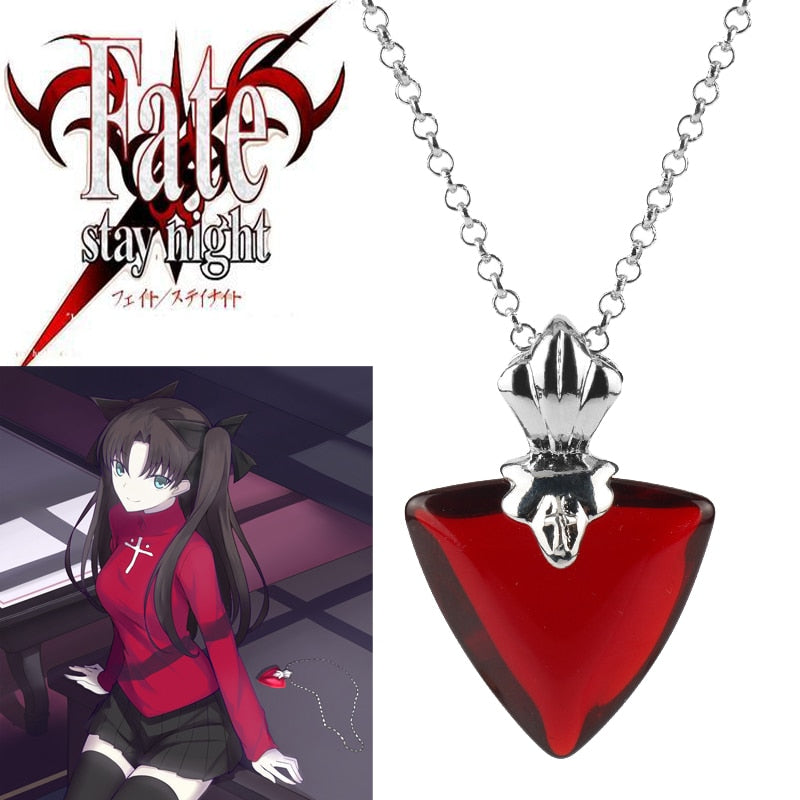 Women Necklace Japanese Cartoon Fate/Stay Night Necklace Rin Red Heart Shape Pendant Choker Jewelry Tohsaka Figure Cosplay Gifts