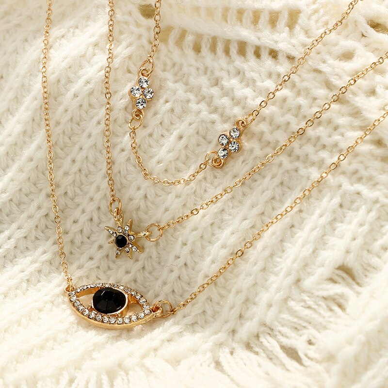 Women Necklace Multi Layered Evil Eye Female Party Necklace Star Silver Color Necklace Alloy Gift Jewelry