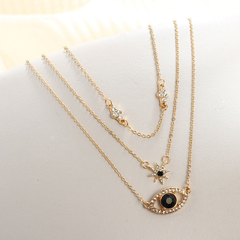Women Necklace Multi Layered Evil Eye Female Party Necklace Star Silver Color Necklace Alloy Gift Jewelry