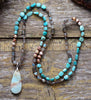 Women Necklace Random Shape Labradorite Onyx Amazonite Pendant Necklace Women Lariat Beads Knotted Bohemi Necklace Dropship