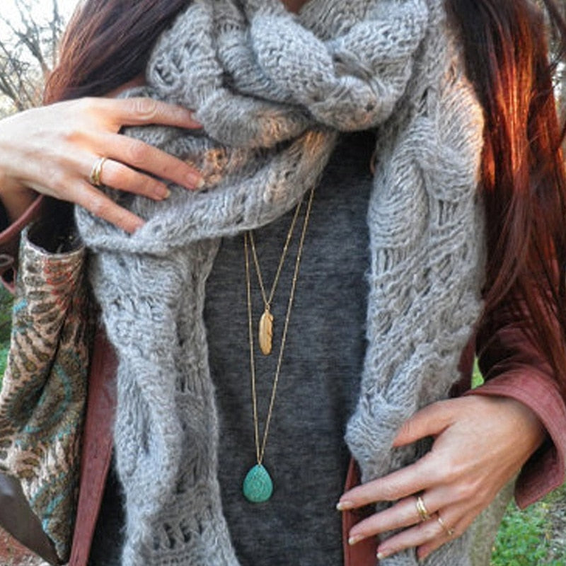 Women Necklaces & Pendants 3 multi layer FEATHER turquoises Necklace Tassel Charm Bar statement Necklace for Women gift