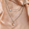 Women Necklaces Set Retro Double Choker Pin Heart Pendant Clavicle Chain Silver Color Necklace Birthday Party Jewelry