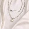 Women Necklaces Set Retro Double Choker Pin Heart Pendant Clavicle Chain Silver Color Necklace Birthday Party Jewelry