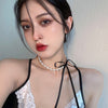 Women Pearl Bow Necklace for Wedding Elegant Girl Female Collar Velvet Bow Streamer Choker Necklace Jewelry 2021
