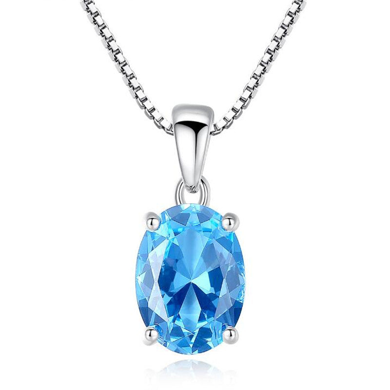 Women Pendant Necklace For Wedding 925 Sterling-Silver-Jewelry Blue Oval Topaz Stone Party Necklaces Fine Jewelry