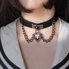 Women Punk Rock Gothic PU Leather Heart Necklace Spike Rivet Collar Studded Choker Necklace Body Jewelry Cosplay Party Gift