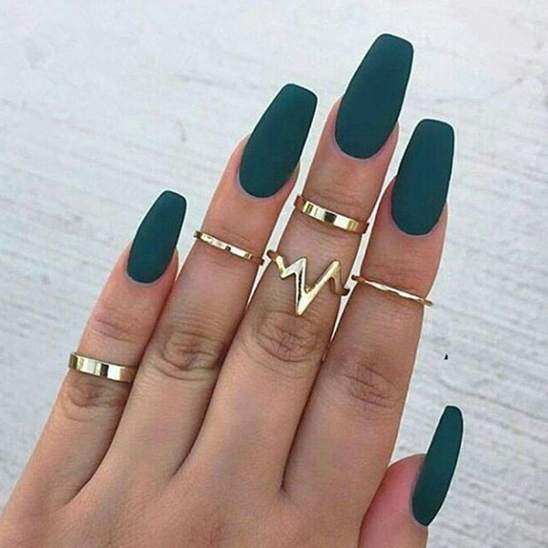 Women Rings Set Punk Silver Gold Color ECG Heartbeat Ring For Women Girlfriend Jewelry Gifts Lightning Tail Rings 5pcs/set