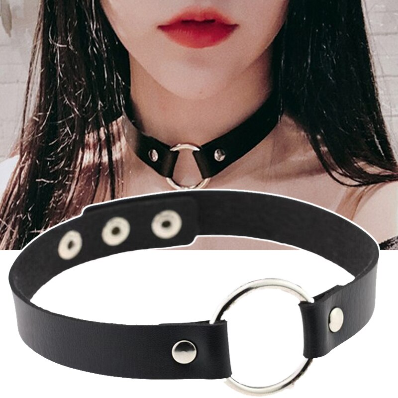 Women Rock Gothic PU Leather Choker Round Buckle Cool Collar Necklace Party Bar Jewelry Neck Jewelry Gift 2021
