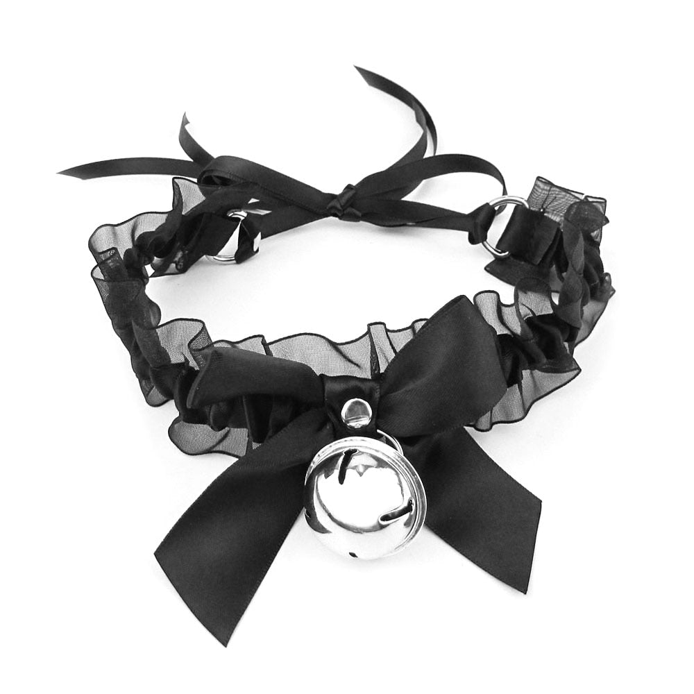 Women Sexy Bow Knot Bell Lace Collar Choker Necklace Black Bunny Girl