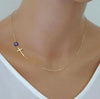 Women Sideways Gold Simple Cross Pendant Necklace Eyes Skinny Cross Celebrity Inspired Chain Necklace Bijoux Collar Jewelry