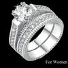 Women Silver Color Luxury 2 Rounds Cubic Zirconia Fashion Wedding Rings Sets, Men CZ 316L Stainless Steel Ring Couple Gifts