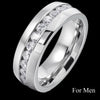 Women Silver Color Luxury 2 Rounds Cubic Zirconia Fashion Wedding Rings Sets, Men CZ 316L Stainless Steel Ring Couple Gifts