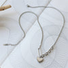 Women Silver Color Simple Love Heart Pendant Necklace Titanium steel Splicing chain Necklace Bijoux Collar Jewelry Drop shipping