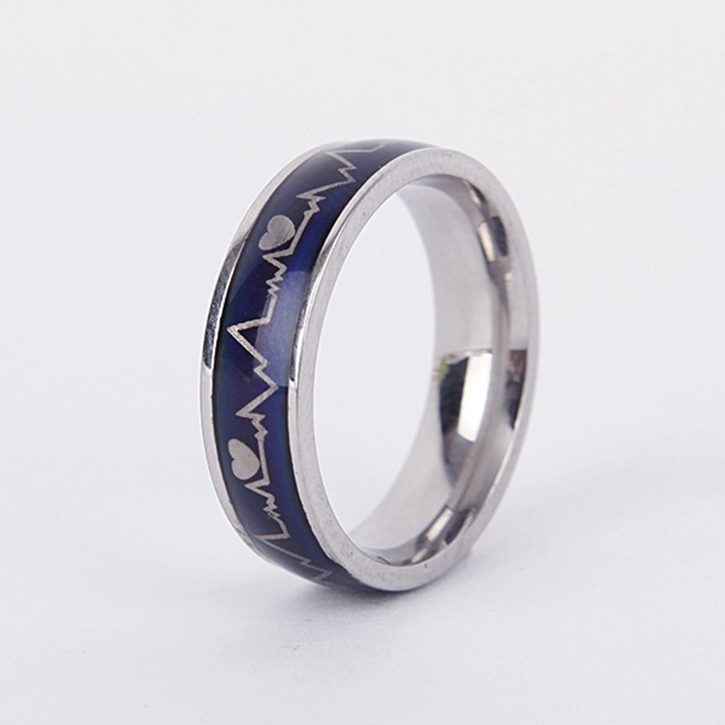 Women Stainless Rings Mood Ring Emotional Changes Temperature Discoloration ECG Ring Width 8mm Lovers Jewelry Party Supplies