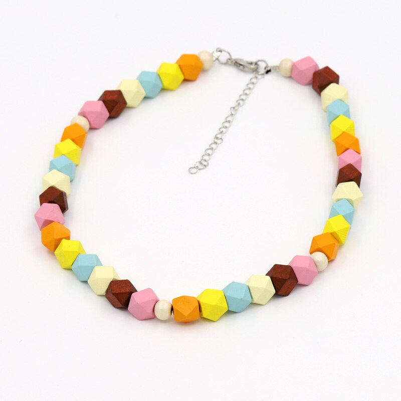 Women Statement Necklace Handmade Multicolor Wood Bead Strand Necklace Cute Jewelry Female Girl Accessories Choker Necklaces