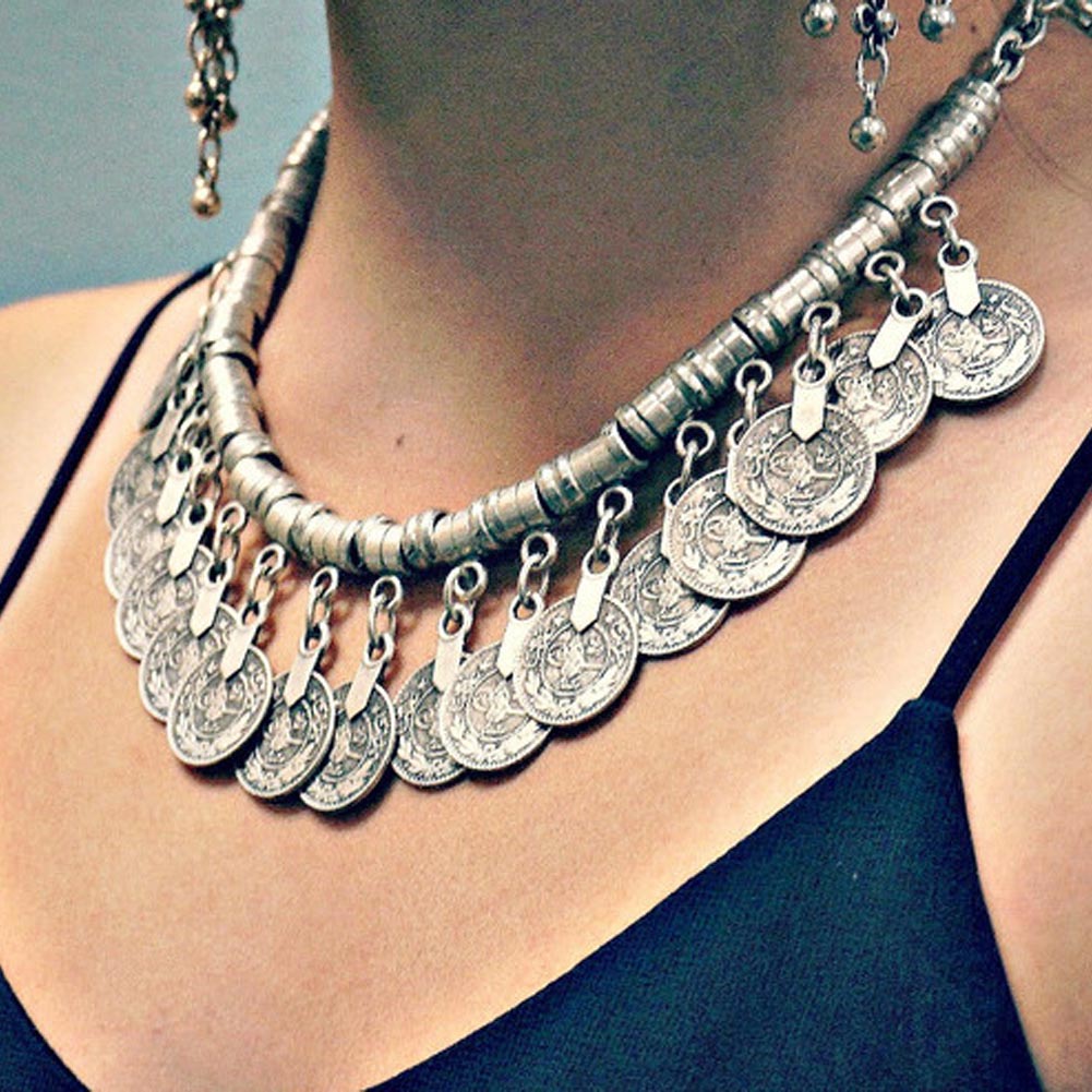 Women Stylish Pretty Boho Ethnic Statement Bib Pendant Collar Choker Coin Necklace NOV99
