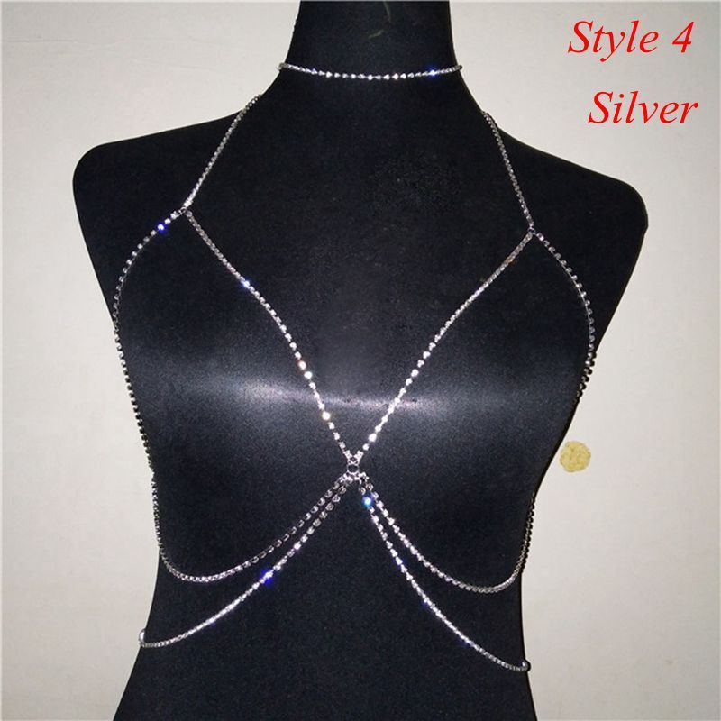 Stylish Shiny Crystal Rhinestone Bra Chest Body Chain Harness