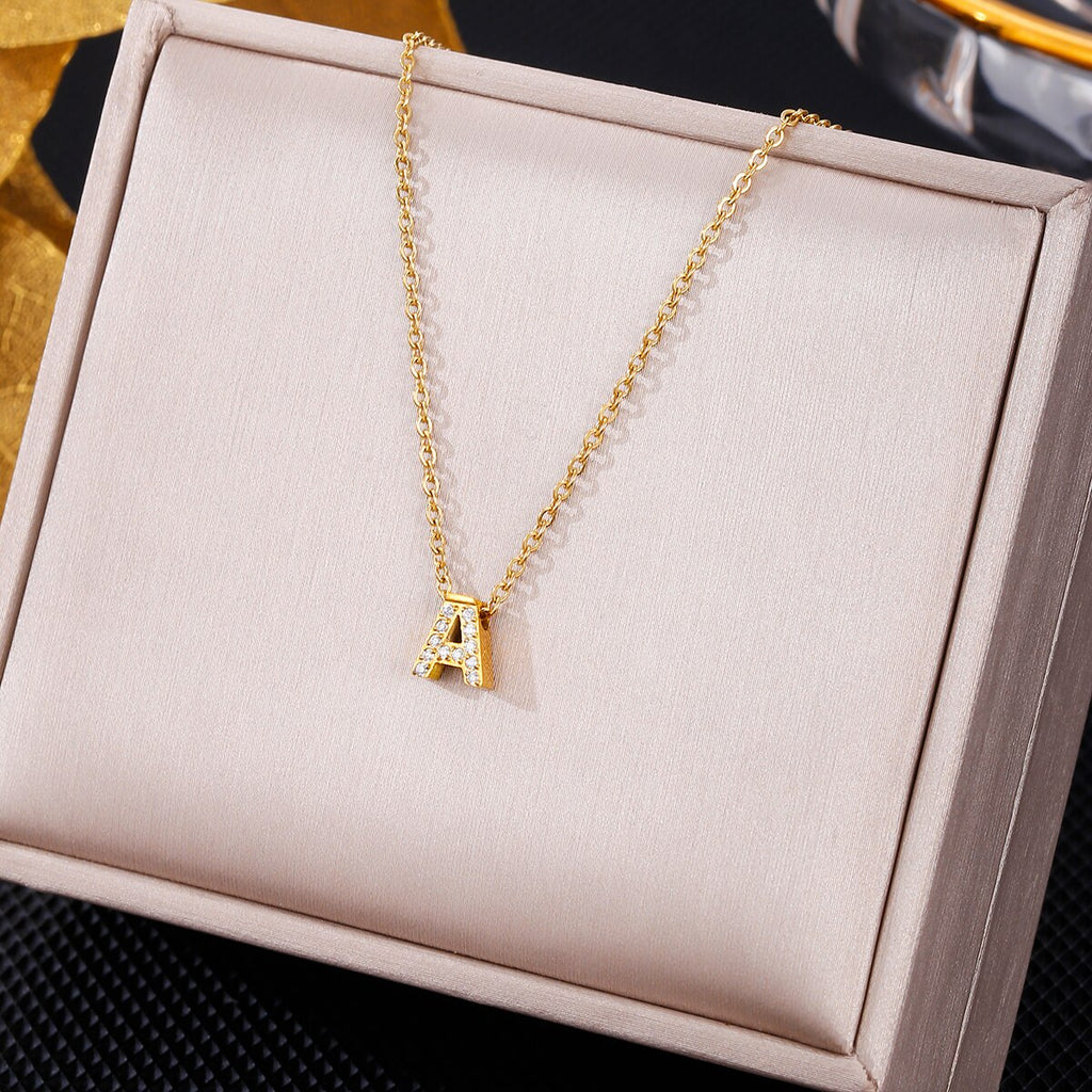 Women Tiny Letter A Necklace,Small Shiny Letter Girl Chain Choker,Gold Color Stainless Steel Layered Collar Jewelry 2022 Trend