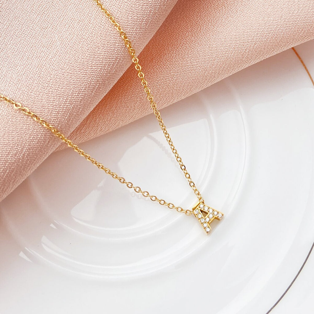 Women Tiny Letter A Necklace,Small Shiny Letter Girl Chain Choker,Gold Color Stainless Steel Layered Collar Jewelry 2022 Trend