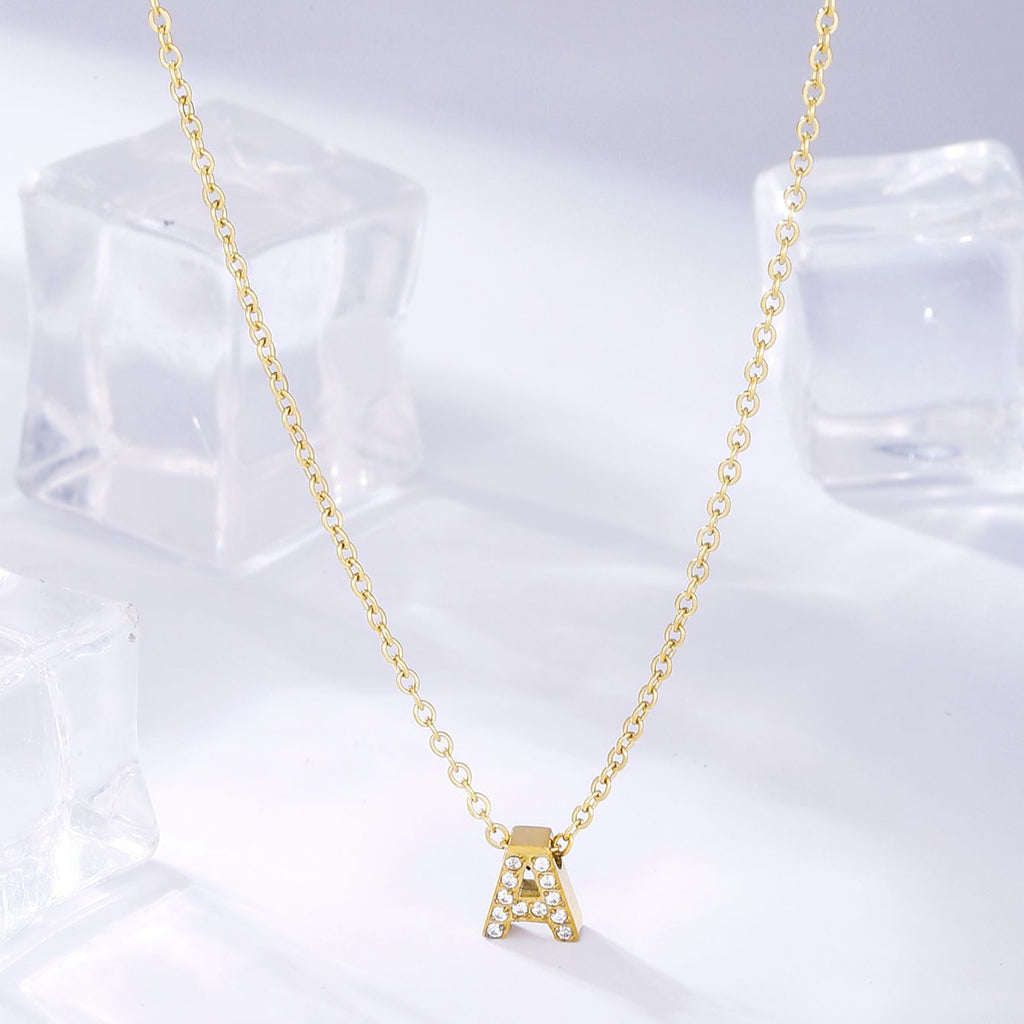 Women Tiny Letter A Necklace,Small Shiny Letter Girl Chain Choker,Gold Color Stainless Steel Layered Collar Jewelry 2022 Trend