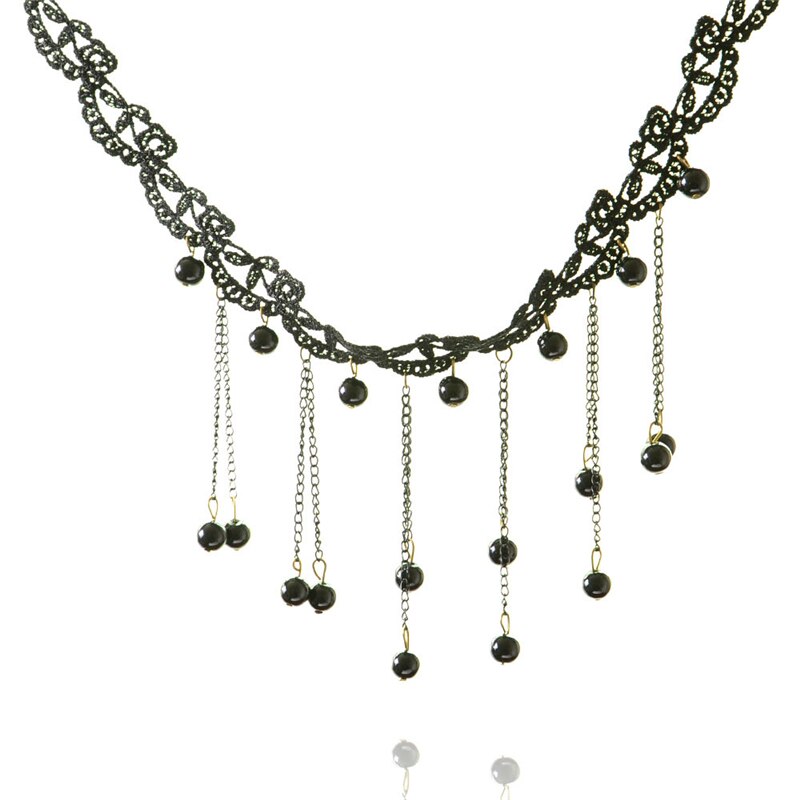 Women Vintage Lace Choker Necklace Black Water Drop Pendant Necklace For Women Ethnic Chain Jewelry Collier Femme