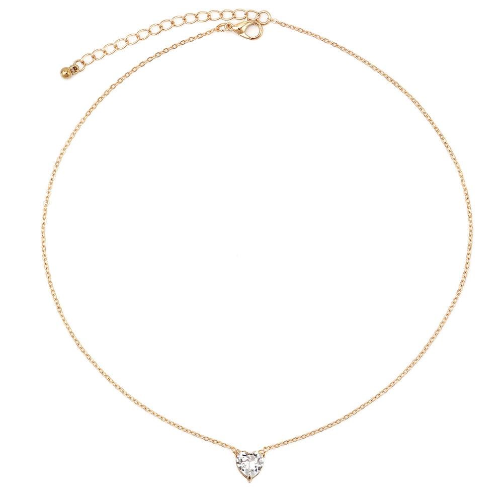 Women choker necklace gold silver color AAA CZ ZIRCON crystal small heart pendant short necklaces jewelry #270497