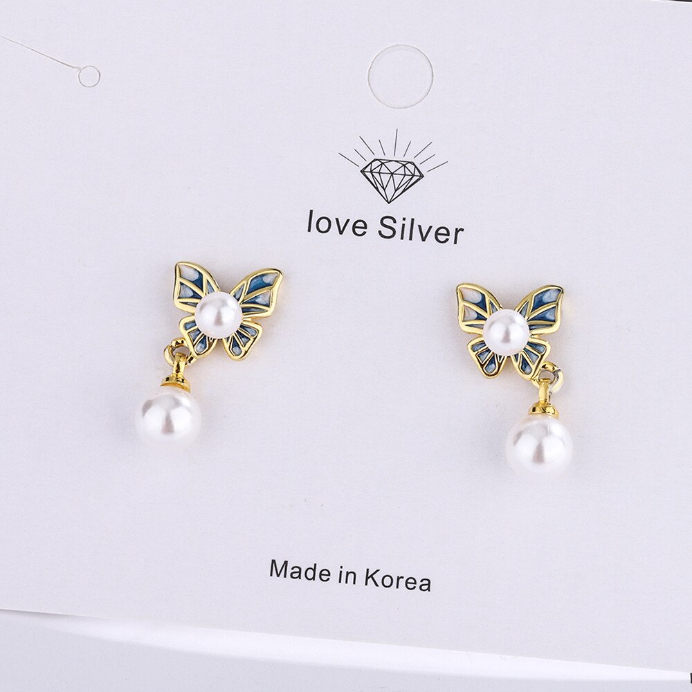 Women's 925 Stamp Silver Color Pearl Butterfly Stud Earrings Designer Earrings  Fine Jewelry Christmas GaaBou
