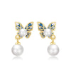 Women's 925 Stamp Silver Color Pearl Butterfly Stud Earrings Designer Earrings  Fine Jewelry Christmas GaaBou