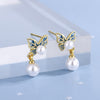 Women's 925 Stamp Silver Color Pearl Butterfly Stud Earrings Designer Earrings  Fine Jewelry Christmas GaaBou