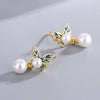 Women's 925 Stamp Silver Color Pearl Butterfly Stud Earrings Designer Earrings  Fine Jewelry Christmas GaaBou