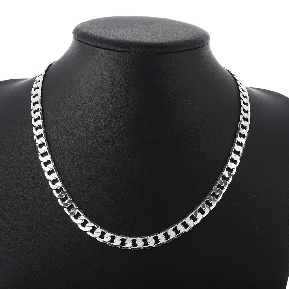 Women's 925 Stamp Silver Color Snake Necklaces Unisex 8MM Figaro Chain Vintage Men Jewelry 16-24Inch
