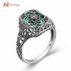 Women's 925 Sterling Silver Ring Flower Shape Green Stone Zirconia Crystal Solitaire Ring Fashion Jewelry Handmade Vintage Style