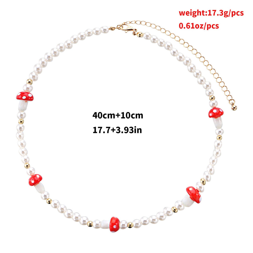 Women's Acrylic Imitation Pearl Bohemia Short Choker Chain Beaded  Boho Colorfu Mushroom Charm Collar Necklace Jewelry Femme