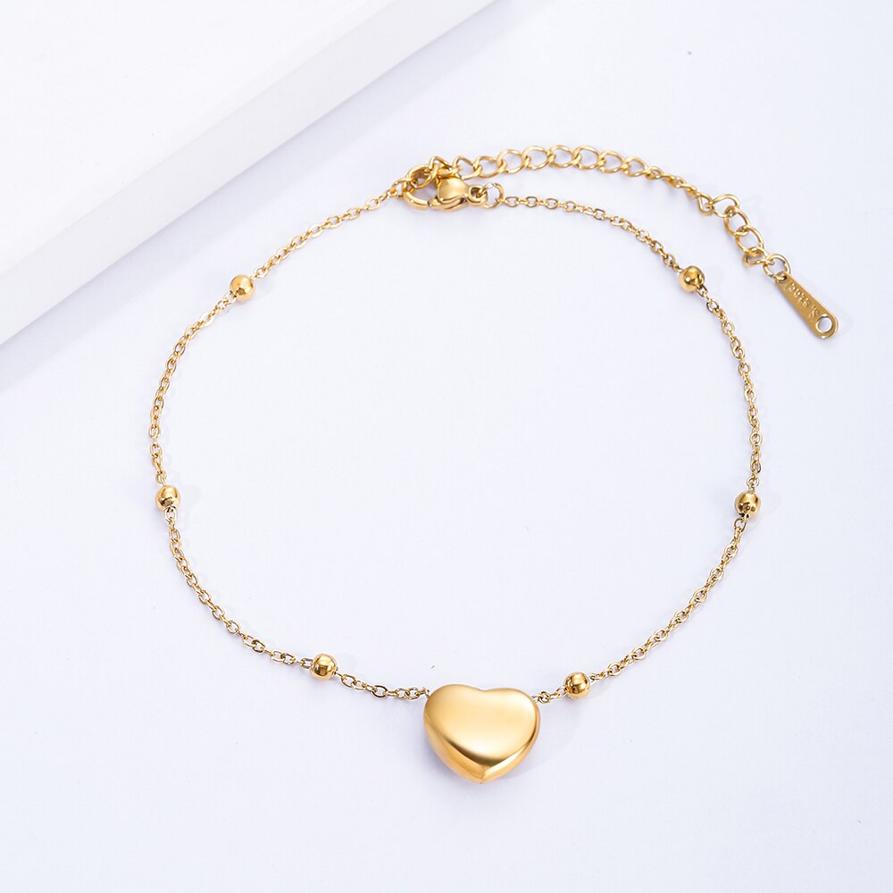 Women's Ankle Leg Bracelet Beach Jewelry Ladies Gold Color Stainless Steel Chain With Heart Pendant Anklets for Women