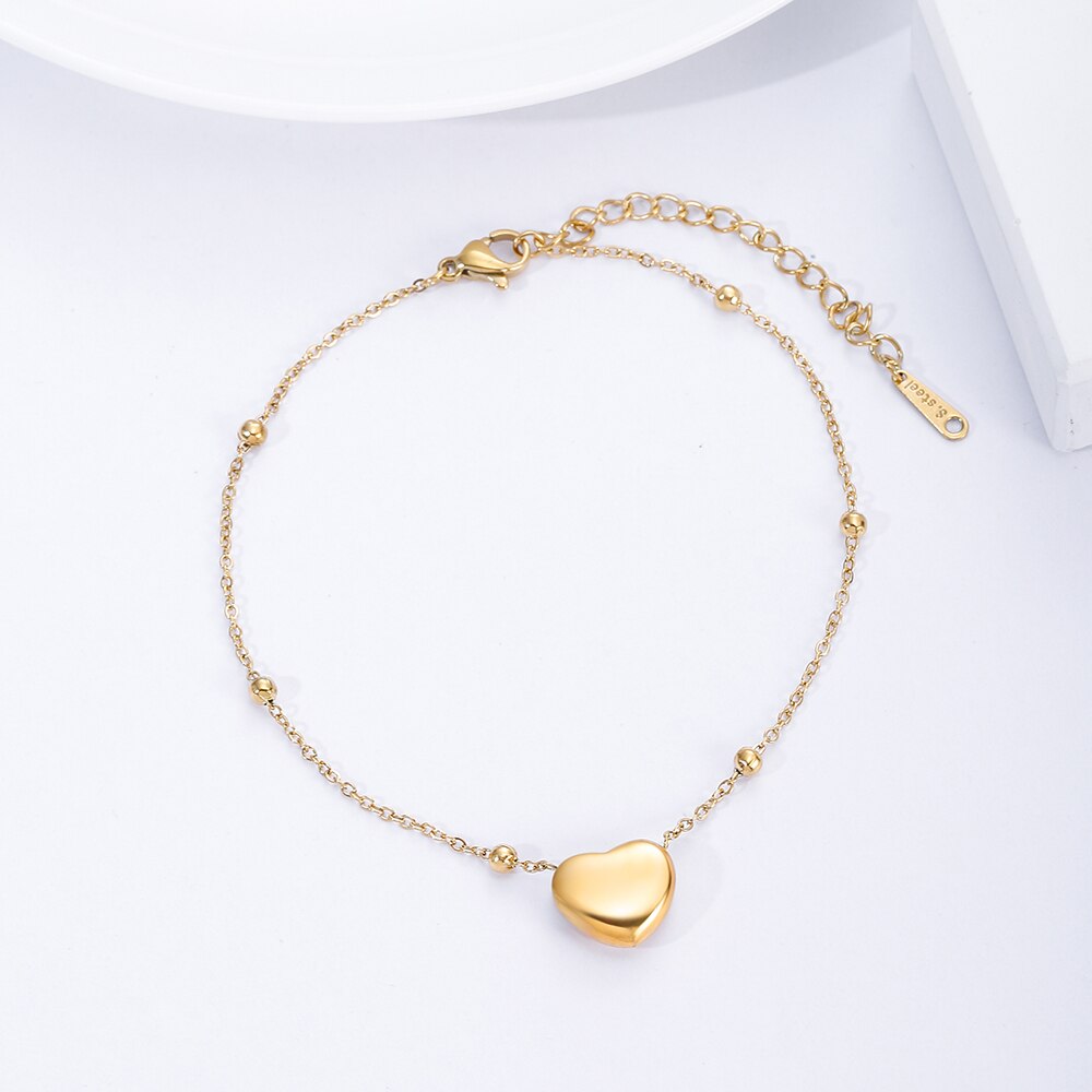 Women's Ankle Leg Bracelet Beach Jewelry Ladies Gold Color Stainless Steel Chain With Heart Pendant Anklets for Women