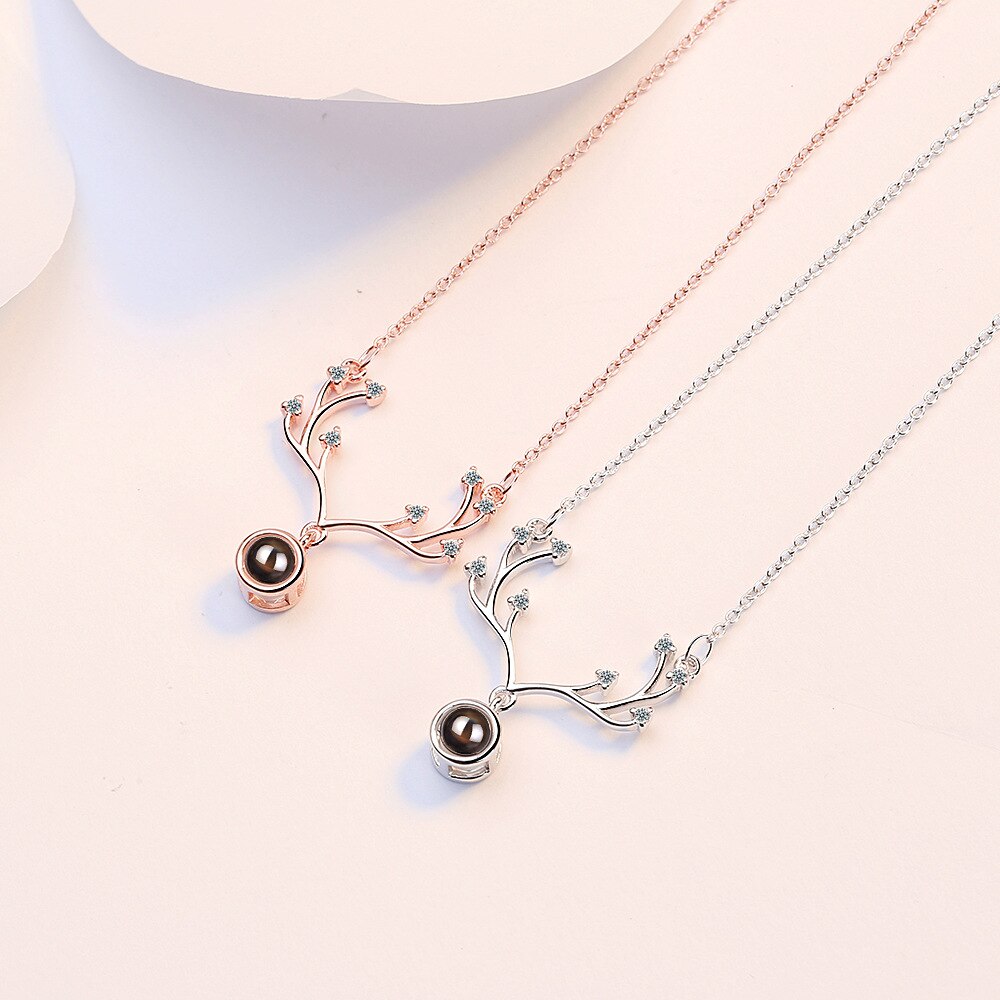 Women's Antlers Crystal Pendants And Necklaces 925 Stamp Silver Color Wedding Anniversary Jewelry  GaaBou Jewellery