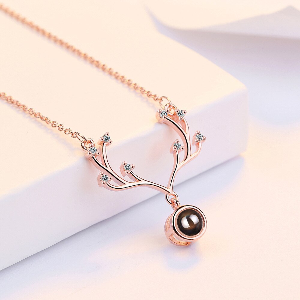 Women's Antlers Crystal Pendants And Necklaces 925 Stamp Silver Color Wedding Anniversary Jewelry  GaaBou Jewellery